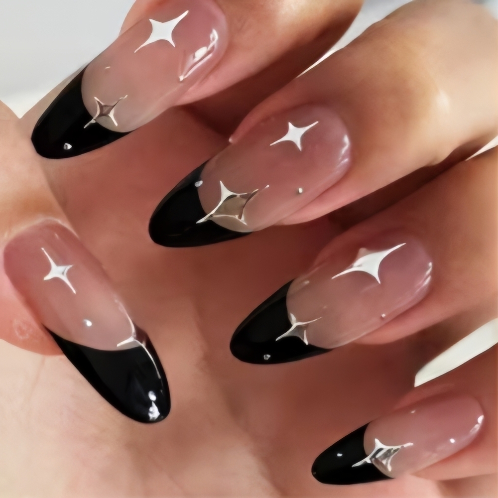24 Pcs Chic Black and Nude Star Nails BUY ONE GET ONE FREE